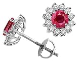 1.40 cts Genuine Ruby and Diamond Screw Back Earring Studs - 14kt White or Yellow Gold