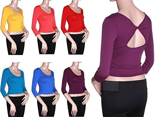 Absolute Clothing Women's Fashion Scoop Neck Fitted Long Sleeves Crop Top Tee Shirt
