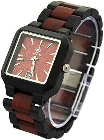 Topwell® Black and Brown Adjustable Square Wood Wooden Wristwatches with Date Calendar Function