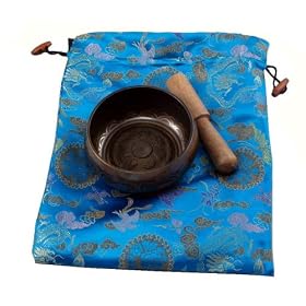 Tibetan Buddhist Singing Bowl Red Cushion Blue Bag Gift Set