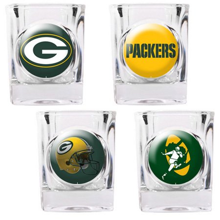 NFL Green Bay Packers Four Piece Square Shot Glass Set (Individual Logos)