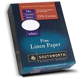 Southworth Credentials Collection&trade; 25% Cotton Fine Linen Paper, 8 1/2in. x 11in., 24 Lb., White, Box Of 500