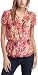 AGB Women's Sensational Style Print Ruffle Neck Top In Soft Stretch Lace Fabric,Floral Pink,Small