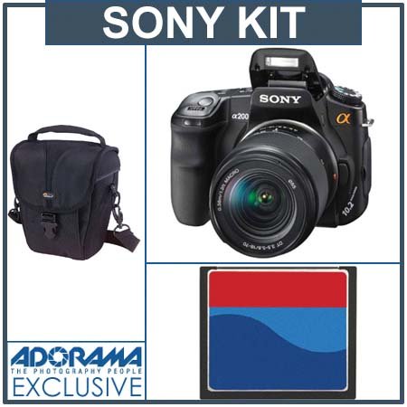 Sony Alpha DSLR-A200 Digital SLR Camera Body with Sony 18-70mm Zoom Lens, 10.2 Megapixels Kit, with 2GB CF Memory Card, Lowepro Holster-Style Case,