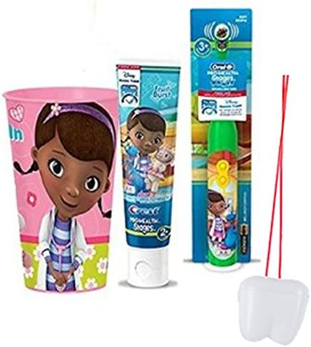 Doc McStuffins Inspired 3pc Bright Smile Oral Hygiene Set! (1) Doc Turbo Powered Toothbrush, Fruit Burst Toothpaste &amp; Mouthwash Rinse Cup! Plus Bonus "Remember to Brush" Visual Aid ...