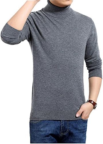 Wiboy Men's Solid Color Lamb Wool High Collar Pullover Sweater Size 180 Light Gray