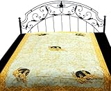 Yellow Batik Single-Bed Bedspread with Galloping Deer - Pure Cotton