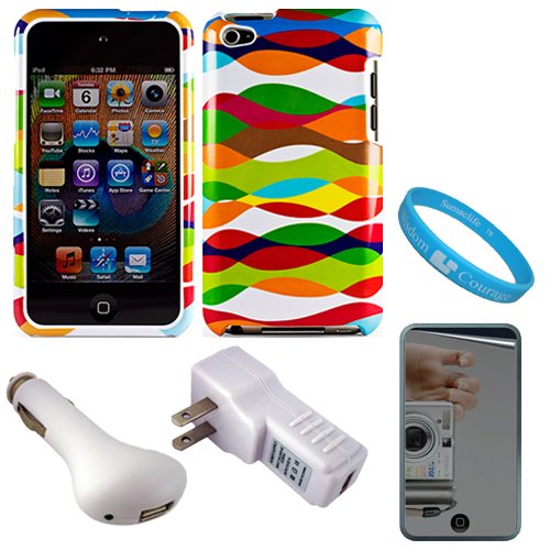 Colorful Ribbon Design Protective Rubberized Crystal Hard Case Cover for Apple iPod Touch 4th Generation (8GB, 16GB, 32GB, 64GB) + Mirror Screen Protector + USB Travel Wall Charger + USB Car Charger + SumacLife TM Wisdom Courage Wristband Colorful Ribbon Design Protective Rubberized Crystal Hard Case Cover for Apple iPod Touch 4th Generation (8GB, 16GB, 32GB, 64GB) + Mirror Screen Protector + USB Travel Wall Charger + USB Car Charger + SumacLife TM Wisdom Courage Wristband