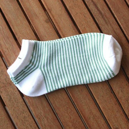White and Green Striped Low Cut Athletic Socks