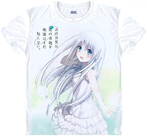 Anohana Printed Short Sleeves Tee T-shirt (L (US M), White)