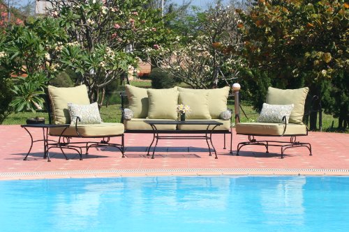 5pc Wrought Iron Deep Seating Patio Furniture – Green