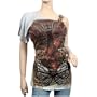 Gray Butterfly Print Single Shoulder Plus Size Top