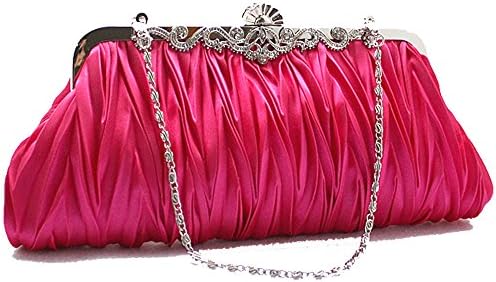 BEA105 Simple &amp; Elegant Bridal Wedding Handbag Cute Party Clutch Fashion Evening Purse W Removable Chain Nice Gift (hot pink)