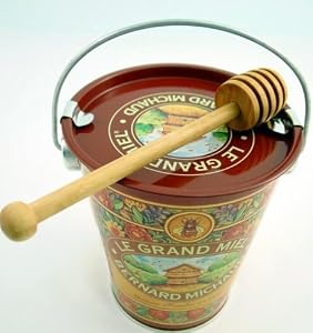 Bernard Michaud Honey Pail with Berard Olive Wood turned honey spreader