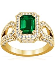 18K Yellow Gold Emerald Cut Emerald Ring With Sidestones (GIA Certificate)