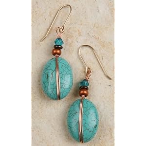 Earrings - Turquoise with Copper Wire Wrap - Turquoise Color Will Vary