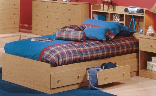 Kitchen: Contemporary Twin Size Mate's Bed with Headboard in Honey Oak Finish By SouthShore Furniture