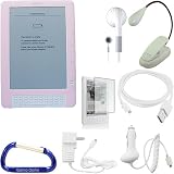 Premium Rubberized Silicone SKin Case (Pink), Screen Protector / Guard, eBook LED Reading Light, USB 2in1 HotSync Data Charging Cable, Car Charger, Wall / Travel Charger, Earphones, and Free Carabiner Key Chain for the Amazon Kindle DX (9.7 Inch Screen)