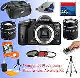 Olympus E-510 Digital Camera 2 Lens + Filters + 4GB Kit + Bag + PRO 50 Tripod + Card Reader