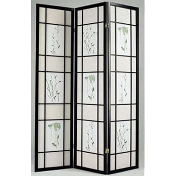 Room Divider Panel with Floral Print in Black Finish