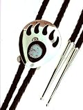By Navajo Artist: Virginia Johnson Beautiful! Sterling-silver Large Bear Paw Turquoise Bolo-tie with rope and Silver Tips