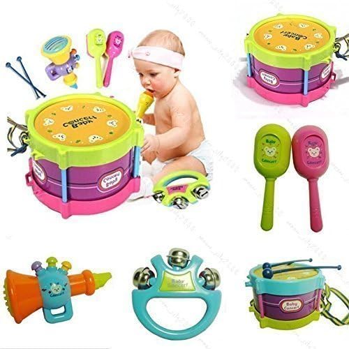 HOT New! 5pcs Novelty Kids Roll Drum Musical Instruments Band Kit Children Toy Baby Gift Set by Siblings home