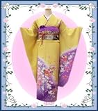 すぐ使える♪お仕立上がり正絹振袖ぜ～んぶ揃った豪華フルセット黄地紫ボカシ古典花の画像