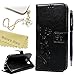 Mavis's Diary Galaxy S7 Edge Wallet Case Fashion Floral Butterfly Embossed PU Leather Magnetic Flip Cover Card Holders & Hand Strap for Samsung Galaxy S7 Edge with Bling Dust Plug & Pen (Black)