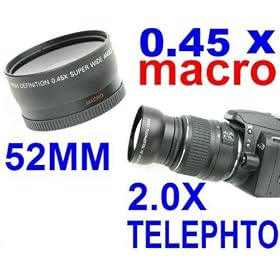 52MM Double Threaded Lens Kit - Wide Angle + Telephoto + Bag