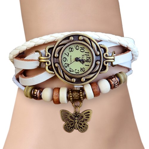 FINEJO Quartz Weave Wrap Synthetic Leather Bracelet Wrist Watch Butterfly Pen...