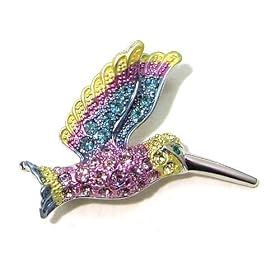 Multi Color Austrian Rhinestone Hummingbird Silver Plated Brooch Pin: Jewelry