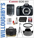 Canon EOS 60D 18MP CMOS Digital SLR Body w/ Canon EF-S 18-135mm f/3.5-5.6 IS Lens + Canon Bag + 32GB + Spare Battery + 67mm Essential Pro DHD UV Filter + Heavy Duty Tripod & Much More! Willoughby's Est. 1898 Photographic Specialty Bundle