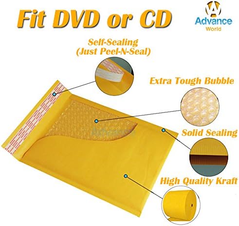 Advance World #0 6"x10" 6x10 KRAFT BUBBLE MAILER CUSHION SELF-SEAL PADDED MAILING ENVELOPE BAG CD DVD (BONUS SIZE: EXTRA-WIDE 7.5" x 11" 7.5x11) - 25 Qty