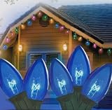 Set Of 25 Transparent Blue C9 Christmas Lights Green Wire 25'