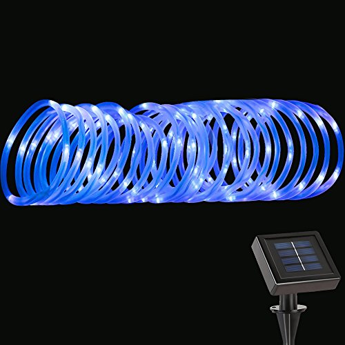 LE 33ft 100 LEDs Solar Power Rope Lights, Waterproof Outdoor, Blue, Portable, String Lights with Light Sensor, Ideal for Christmas Tree/Thanksgiving/Wedding/Party/Gardens/Lawn/Patio Decoration