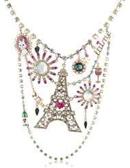 Betsey Johnson "Paris is Always a Good Idea" Eiffel Tower Multi-Charm Bib Necklace, 19"