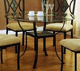 Dining Table with Glass Top and Slate Inlaid in Black Finish
