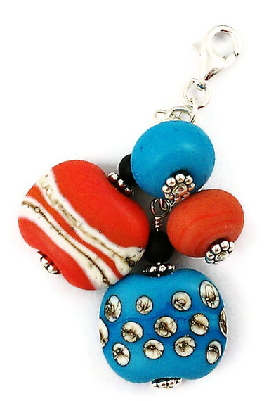Southwestern Turquoise and Coral Lampwork Pendant
