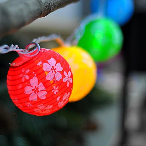 HKSL Set of 10 Floral Lantern String Lights,Oriental Style Mini Nylon Lantern (Multi-Color) Plug-in String Lights,Expandable to 215/220lights