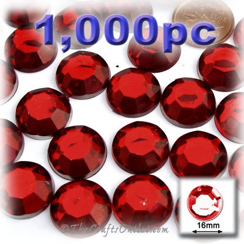 1,000pc Rhinestones Round 16mm - flatback Devil Red Wine