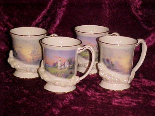 Lenox China Thomas Kinkade THE SEASIDE LIGHTHOUSE MUGS Set of 4 New in Box with COA