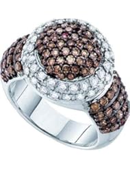 2.00 Carat (ctw) 10K White Gold Round Cognac & White Diamond Ladies Cocktail Right Hand Fashion Band 2 CT