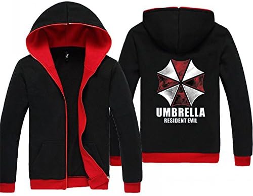 DGLF Unisex Adult Anime Black Resident Evil Umbrella Casual Hooded Sweatshirt Hoodie Jacket Coat Size XXL