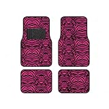 A Set of 4 Universal Fit Safari Animal Print Carpet Floor Mats - Hot Pink Zebra