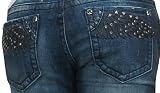 New Miss Me Navy Leather Rising Wing Straight Leg Rhinestone Womens Jeans JP5331T4