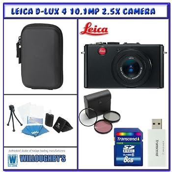 Leica D-Lux 4 10.1MP 2.5X Digital Camera (Black) + Digital SLR Camera Case + Willoughby's 8GB Travelers Package