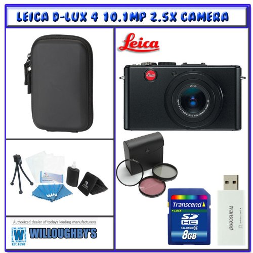 Leica D-Lux 4 10.1MP 2.5X Digital Camera (Black) + Digital SLR Camera Case + Willoughby's 8GB Travelers Package Leica Leica D-Lux 4 (18352)