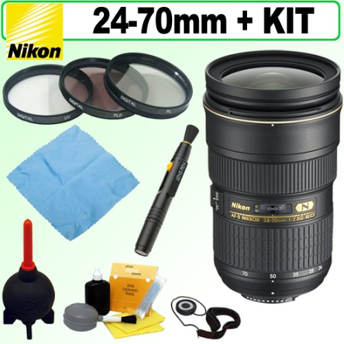 Nikon 24-70mm f/2.8G ED AF-S Nikkor Wide Angle Zoom Lens + Accessory Kit w/ 3 Year Warranty