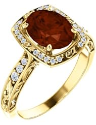 18K Yellow Gold 9.00x7.00mm Oval Cut Mozambique Garnet and Diamond Ring -- LIFETIME WARRANTY