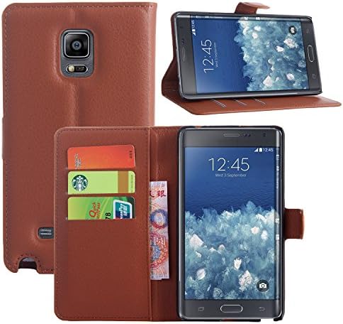 Galaxy Note Edge Case - Demomm(tm) Flip Pu Leather Case Wallet Cover with Stand for Samsung Galaxy Note Edge (Brown)